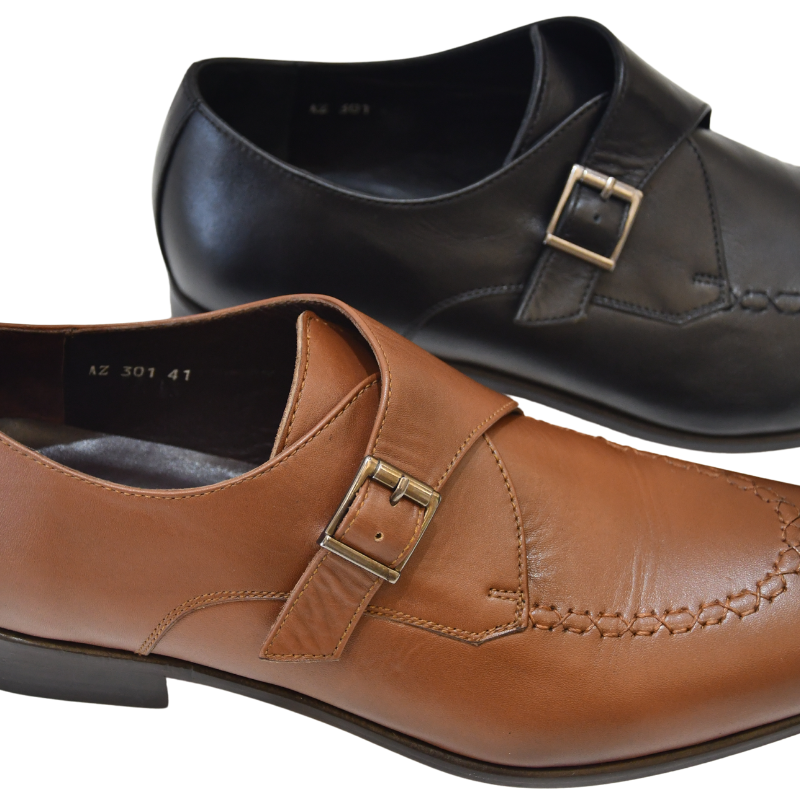 Galvare Classico – Chaussure Monk à Boucle en Cuir (Noir & Marron)