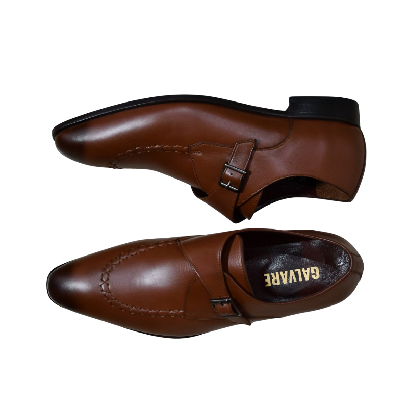 Galvare Classico – Chaussure Monk à Boucle en Cuir (Noir & Marron)