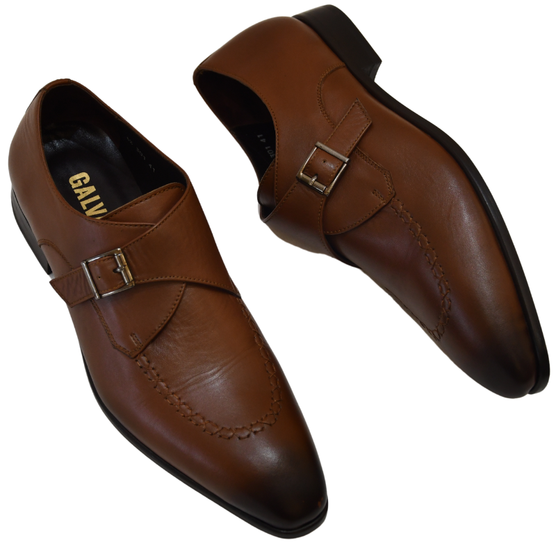 Galvare Classico – Chaussure Monk à Boucle en Cuir (Noir & Marron)