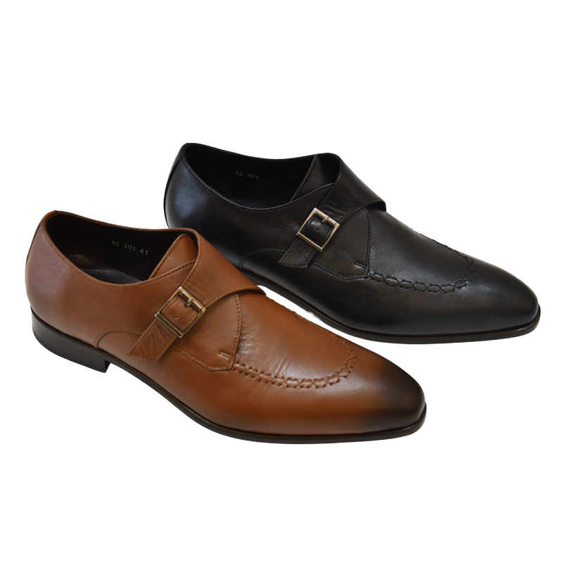 Galvare Classico – Chaussure Monk à Boucle en Cuir (Noir & Marron)
