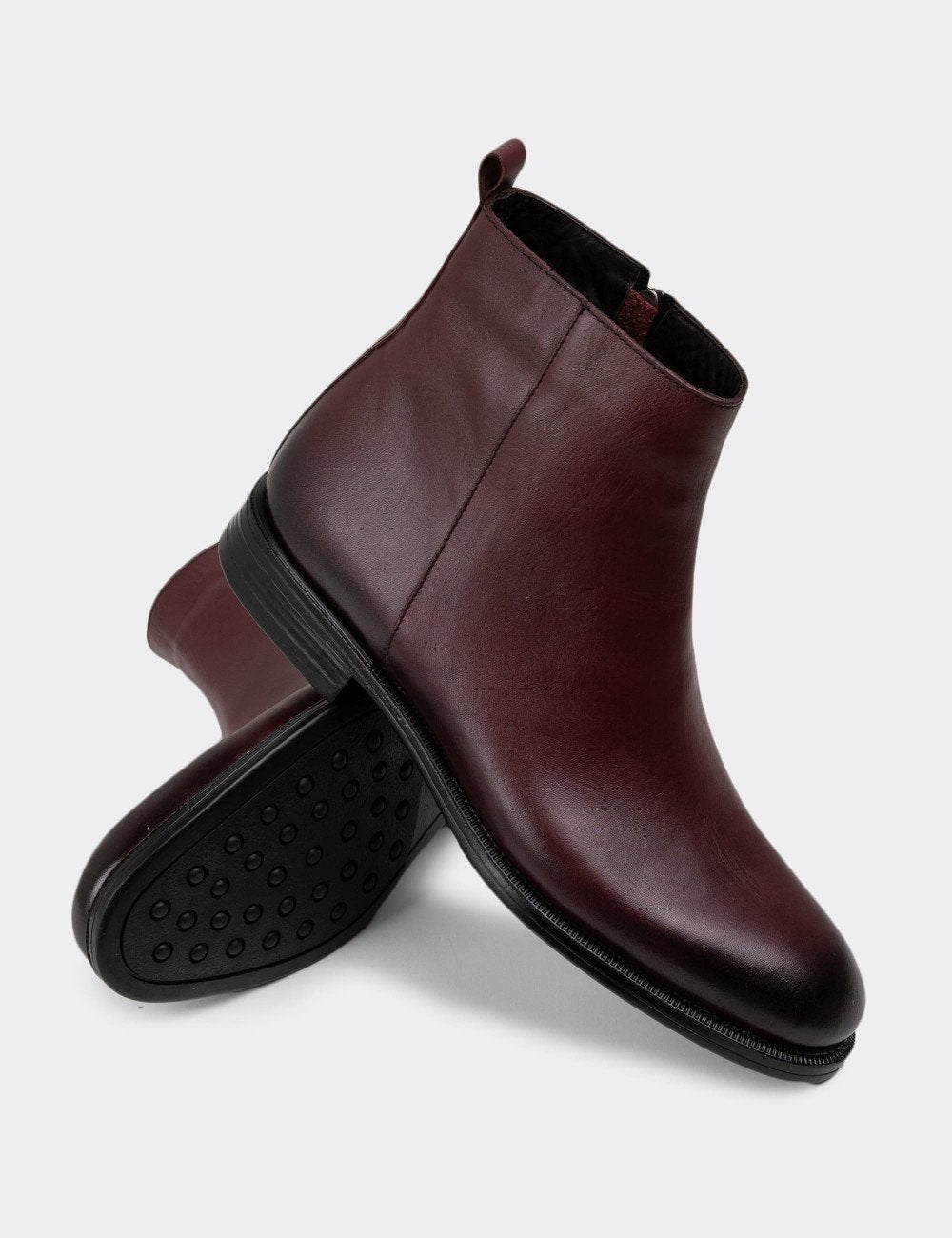 Galvare Bordeaux – Bottes en Cuir Véritable à Fermeture Éclai