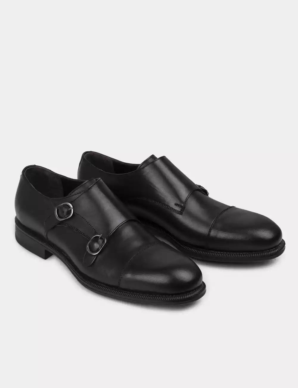 Galvare Monk Classique – Chaussures Double Boucle en Cuir Véritable (Noir, Marron, Bleu Marine)
