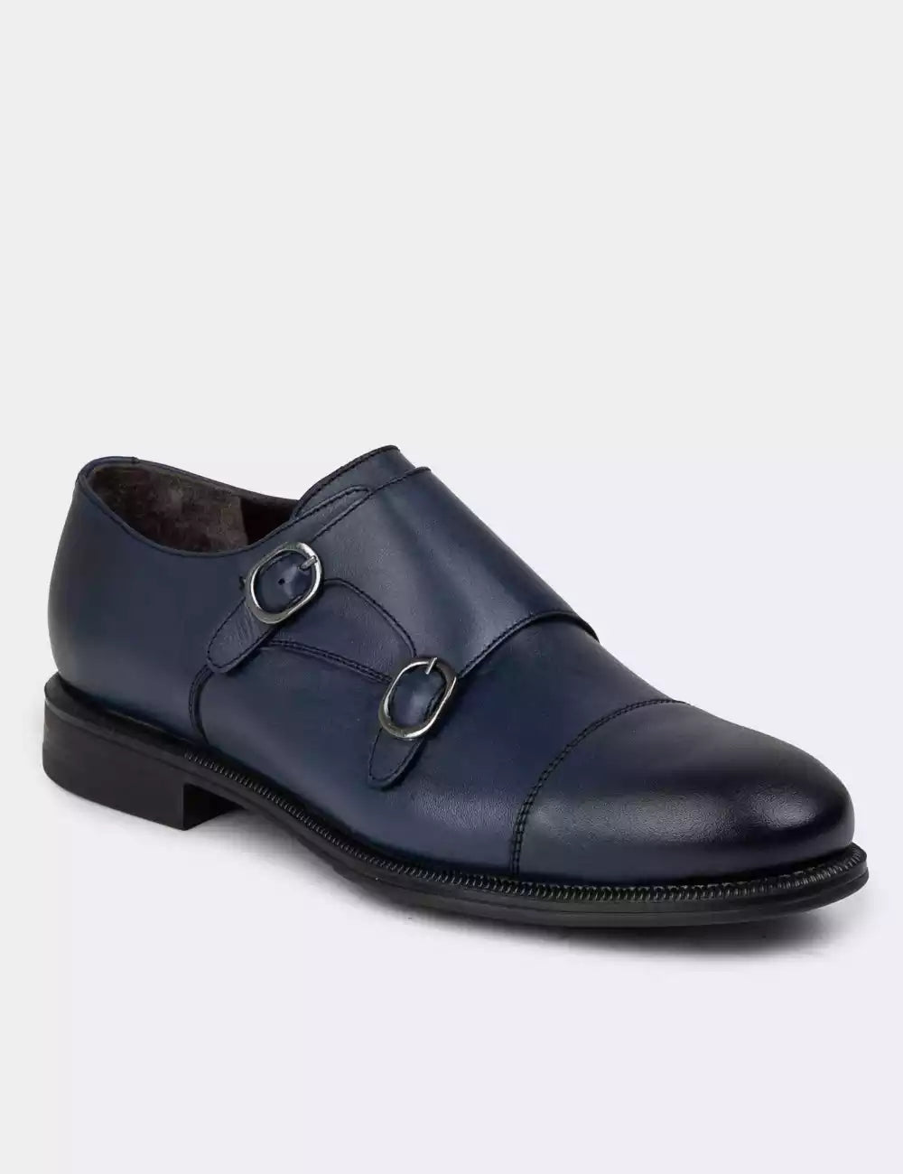 Galvare Monk Classique – Chaussures Double Boucle en Cuir Véritable (Noir, Marron, Bleu Marine)