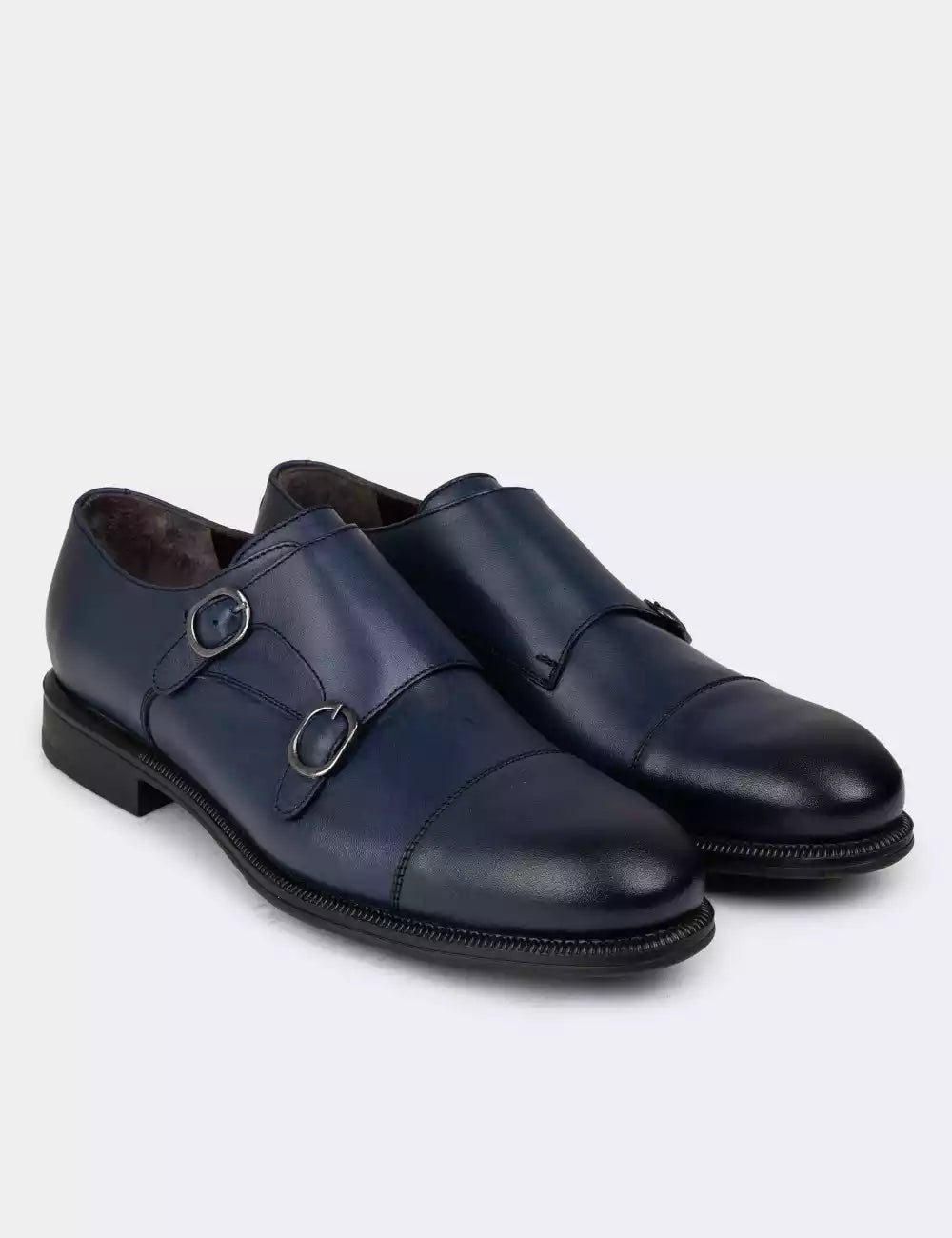 Galvare Monk Classique – Chaussures Double Boucle en Cuir Véritable (Noir, Marron, Bleu Marine)