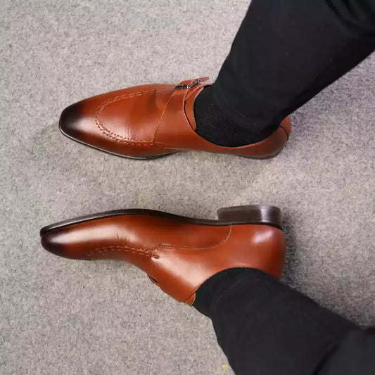 Galvare Classico – Chaussure Monk à Boucle en Cuir (Noir & Marron)