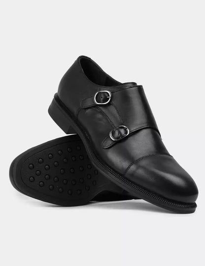 Galvare Monk Classique – Chaussures Double Boucle en Cuir Véritable (Noir, Marron, Bleu Marine)
