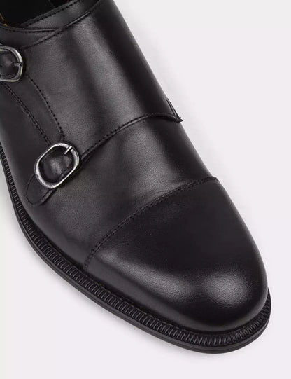 Galvare Monk Classique – Chaussures Double Boucle en Cuir Véritable (Noir, Marron, Bleu Marine)