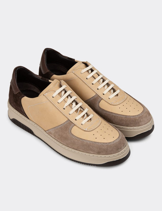 Galvare Sneakers – Baskets Homme en Cuir Véritable (Couleur Vison)