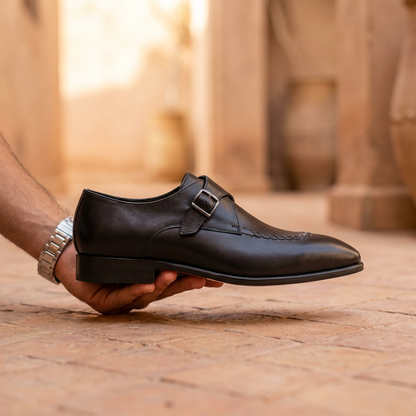 Galvare Classico – Chaussure Monk à Boucle en Cuir (Noir & Marron)