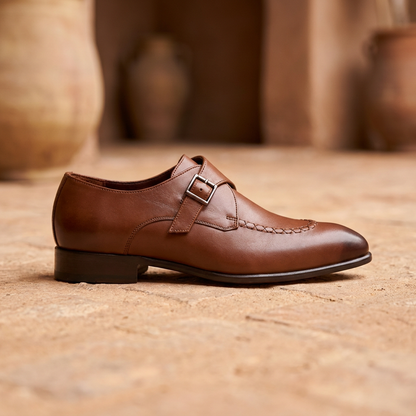 Galvare Classico – Chaussure Monk à Boucle en Cuir (Noir & Marron)