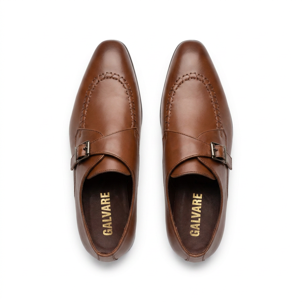 Galvare Classico – Chaussure Monk à Boucle en Cuir (Noir & Marron)