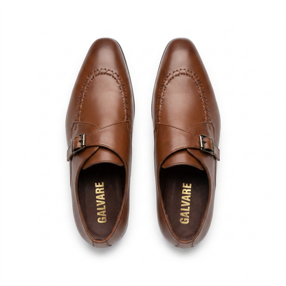 Galvare Classico – Chaussure Monk à Boucle en Cuir (Noir & Marron)