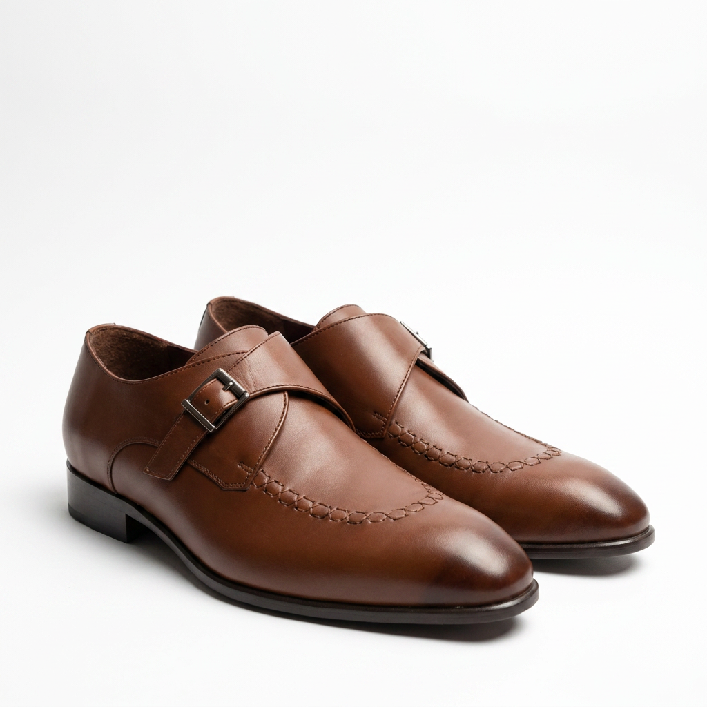 Galvare Classico – Chaussure Monk à Boucle en Cuir (Noir & Marron)
