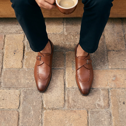 Galvare Classico – Chaussure Monk à Boucle en Cuir (Noir & Marron)