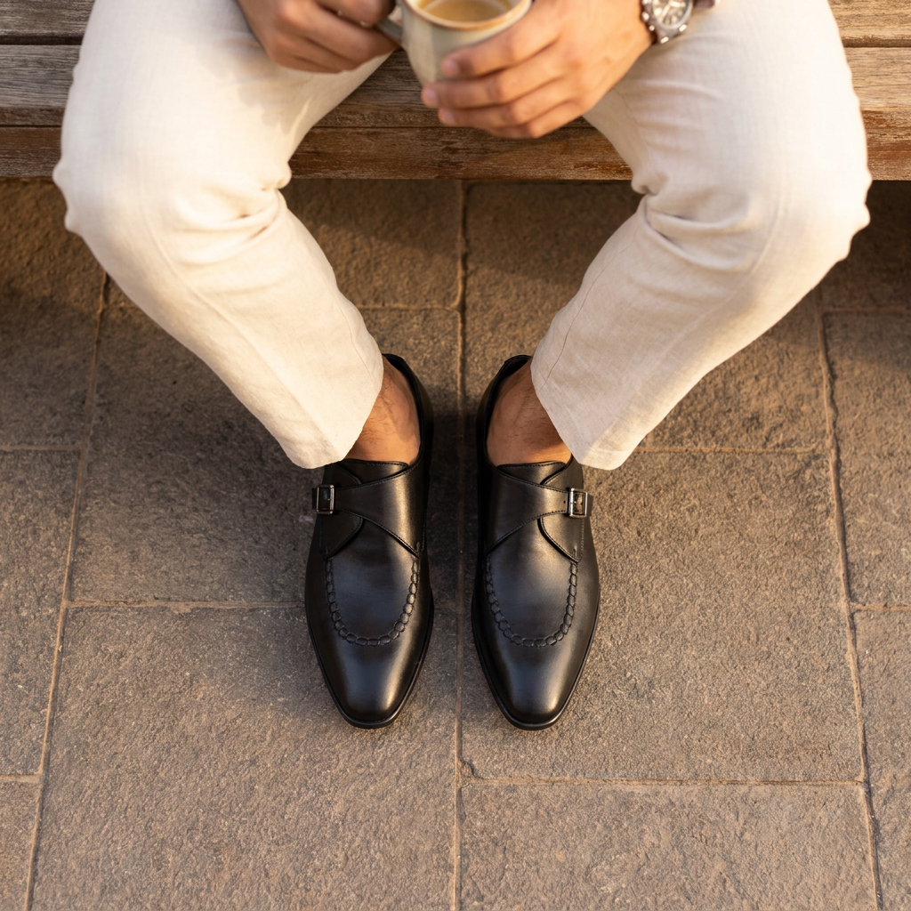 Galvare Classico – Chaussure Monk à Boucle en Cuir (Noir & Marron)